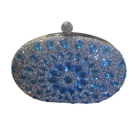 Handbags - Sparkling Blue and Silver rhinestone embellished Clutch